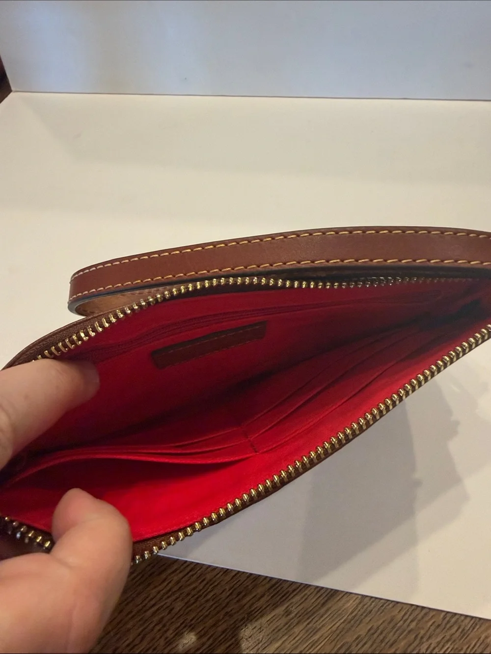 Dooney & Bourke Chestnut Brown Ostrich-Embossed Leather Wristlet